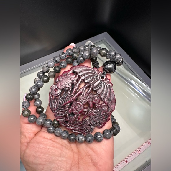 LABRADORITE + HEMATITE NATURAL STONES NECKLACE - Picture 15 of 16